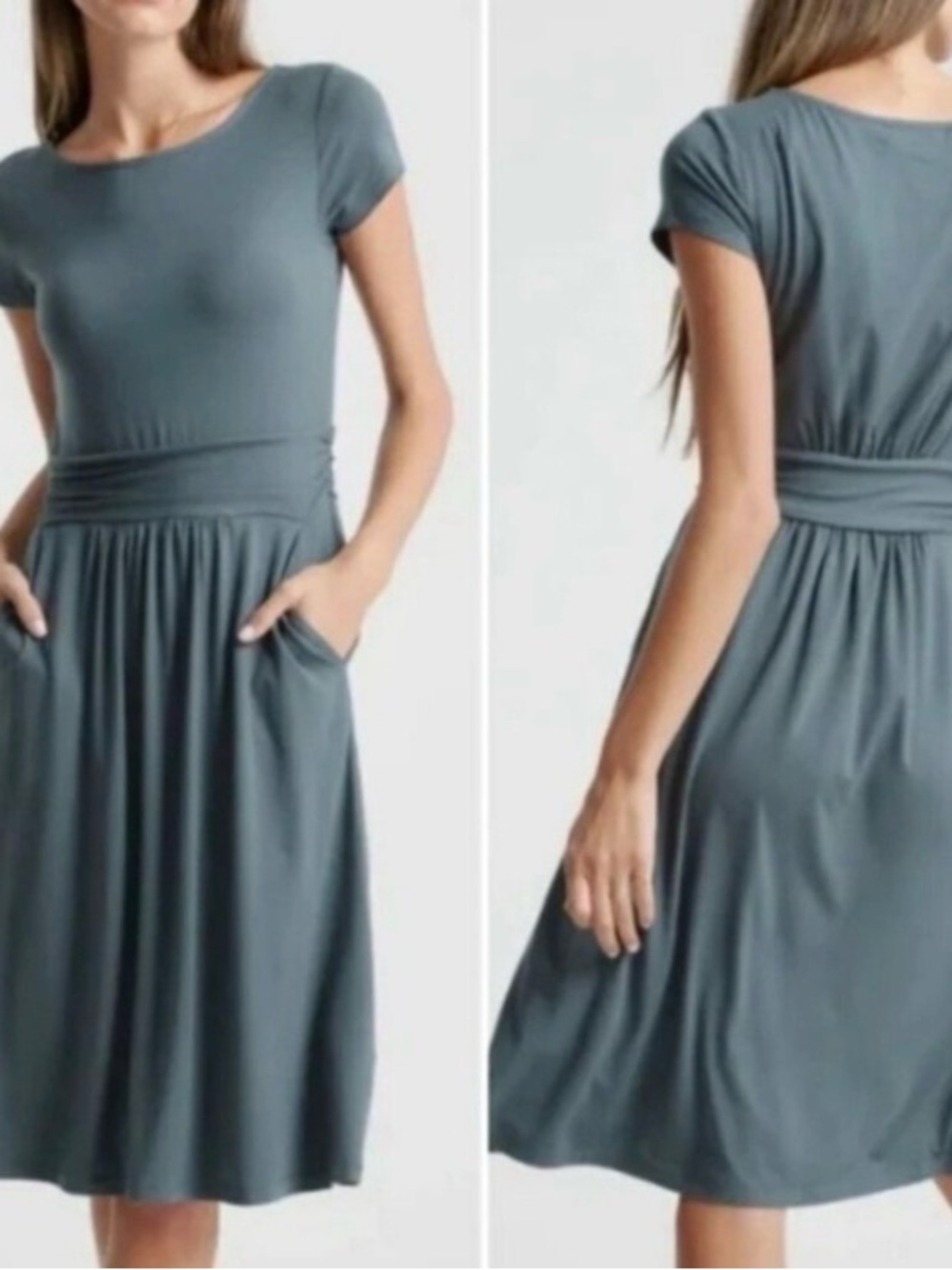 Quince Tencel Jersey Ruched Waist Dress- Dark Olive Small